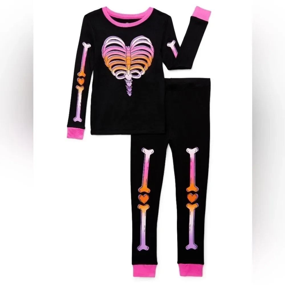 NWT Girls Wonder Nation Halloween Skeleton 2pc Pajama Set
